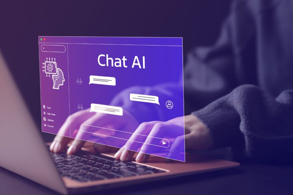 Femme qui utilise un ordinateur portable pour obtenir des réponses d'une intelligence artificielle